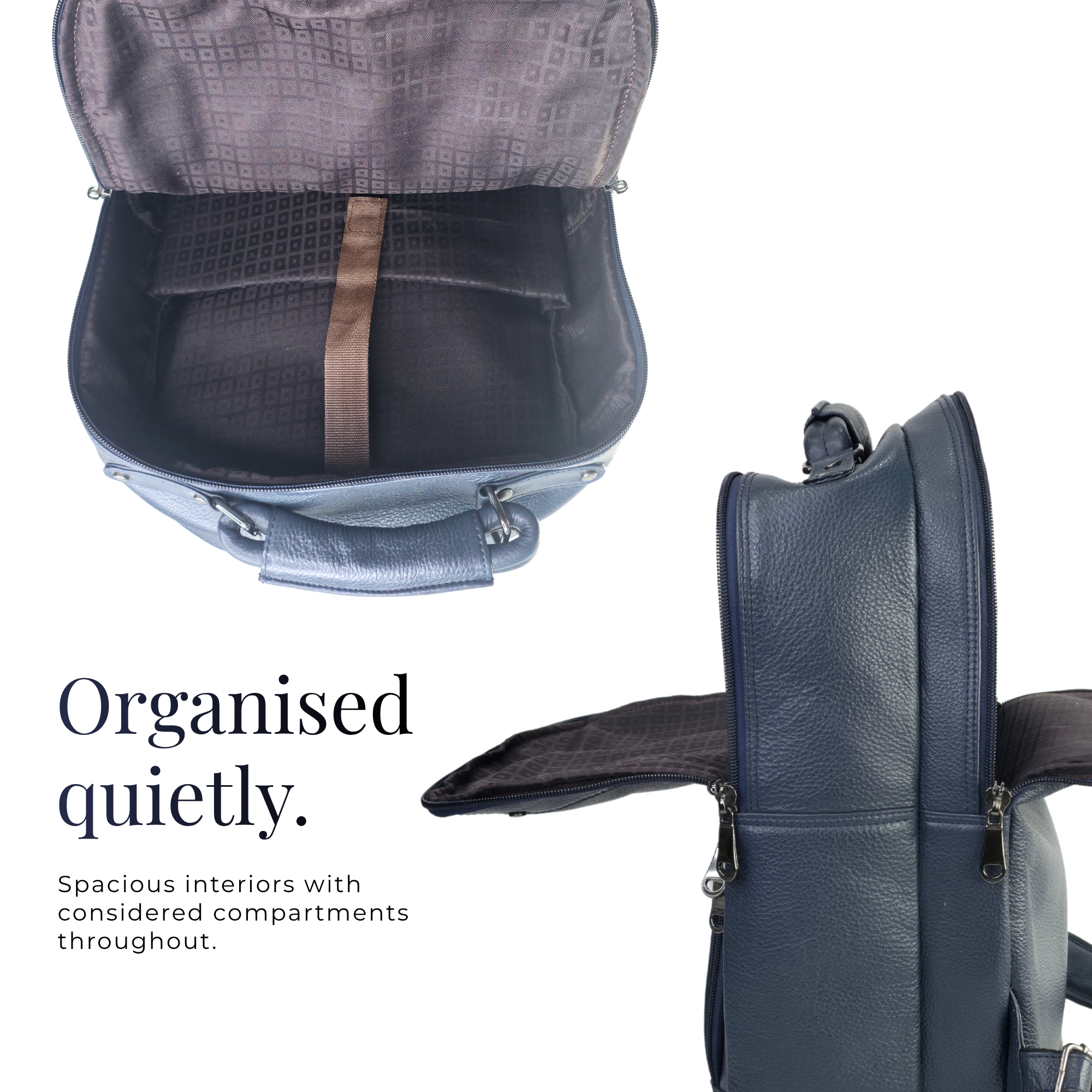 TANHOOD Foligno Genuine Leather Laptop Backpack - Navy Blue Solid Pattern Structured Backpack for Office, Travel & Everyday Carry