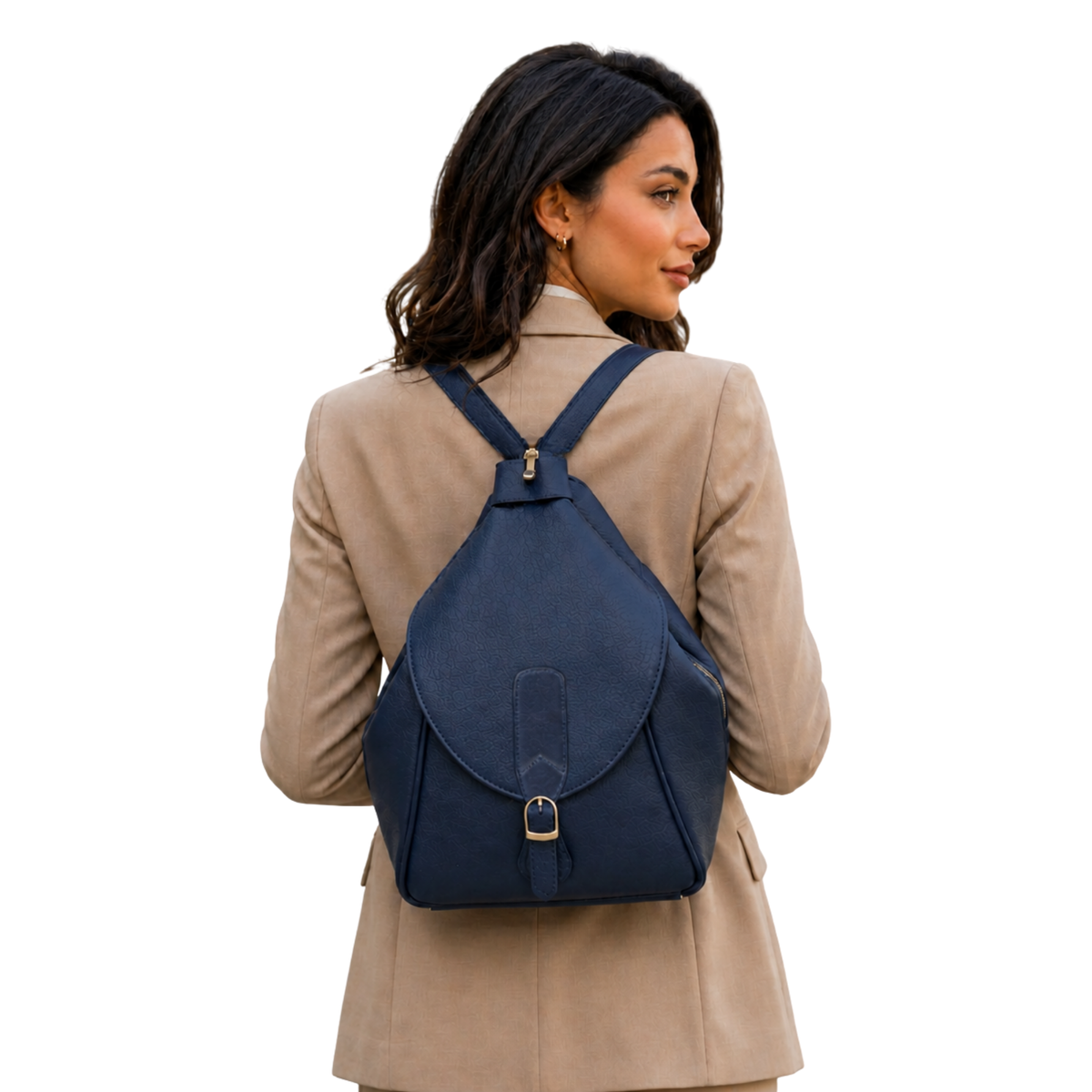 Tanhood Savona Navy Blue Genuine Leather Solid Pattern 2-in-1 Convertible Backpack & Tote Bag for Women | Stylish Travel & Daily Use Backpack Purse
