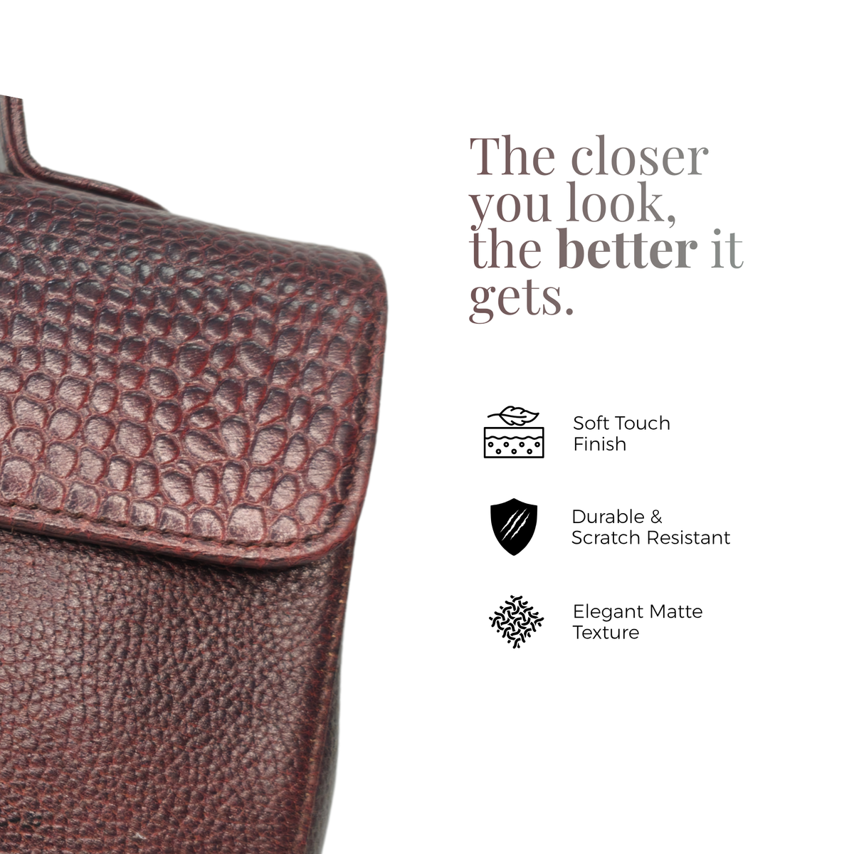 Tanhood Prato Dark Maroon Genuine Leather Croco & Solid Pattern Women Top Handle Sling Bag