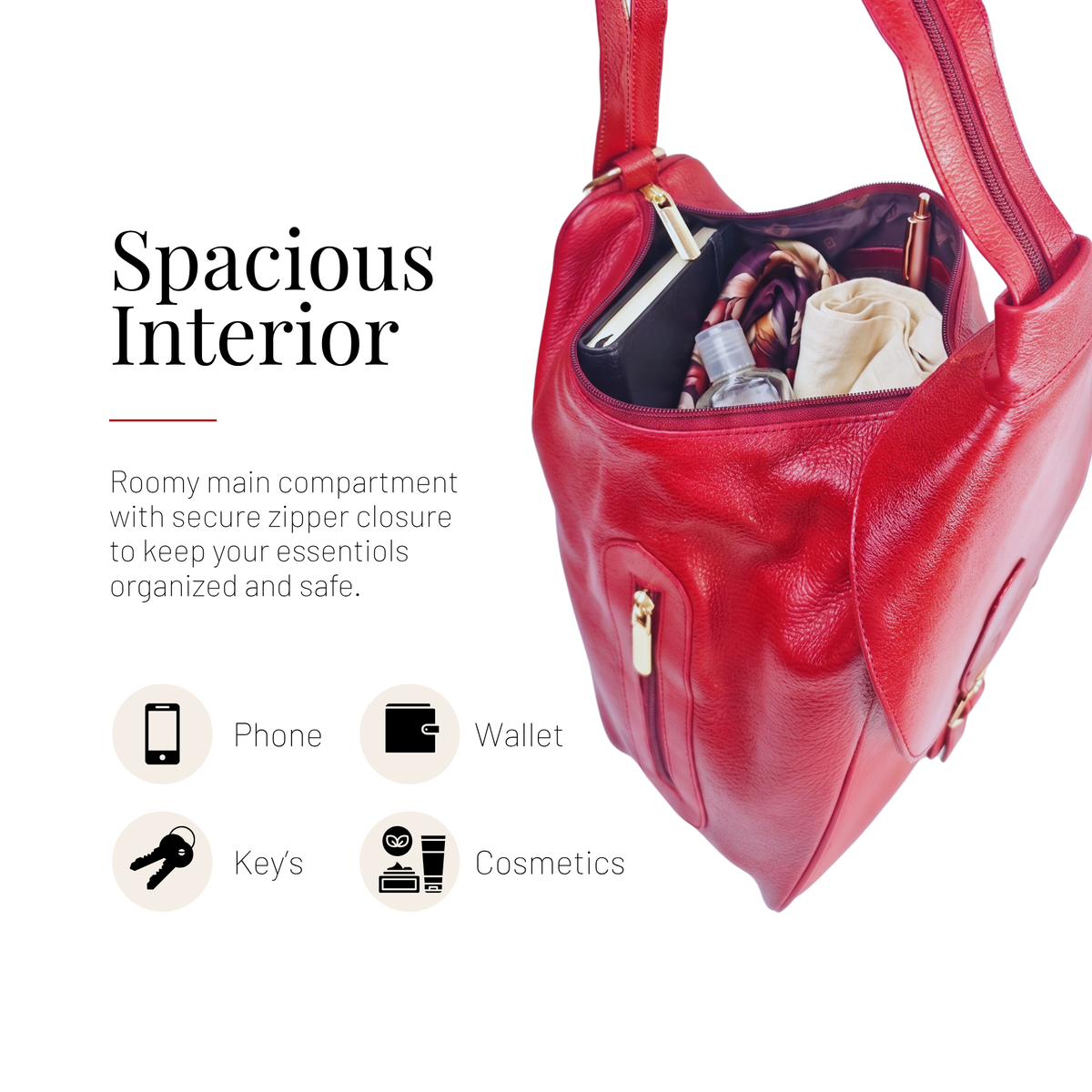 Tanhood Savona Cherry Red Genuine Leather Croco Pattern 2-in-1 Convertible Backpack & Tote Bag for Women | Stylish Travel & Daily Use Backpack Purse