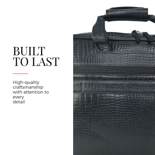 Tanhood Lucca Black Genuine Leather Croco Pattern Laptop Bag | Professional Office Messenger Bag for Men | Shoulder & Hand Carry Briefcase