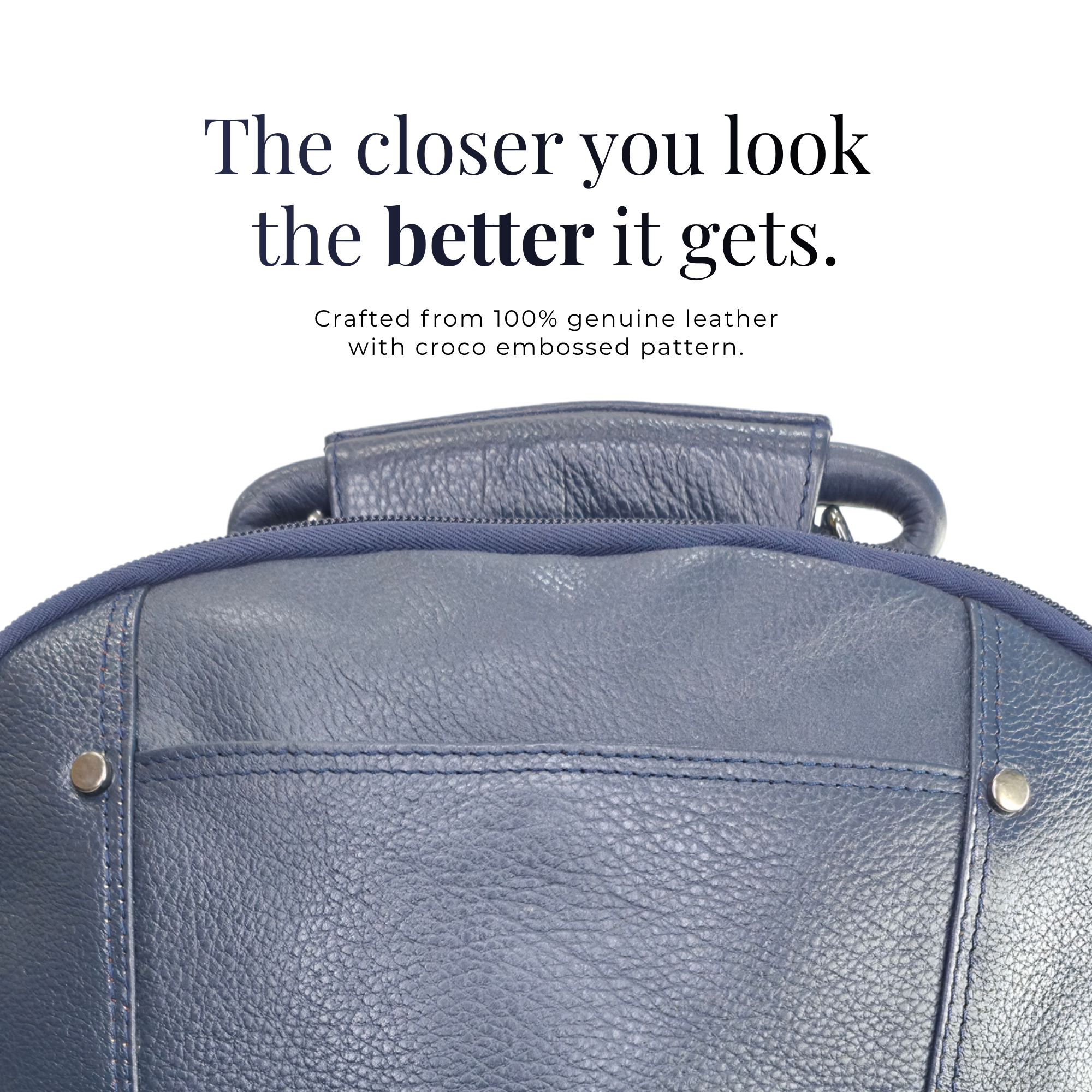TANHOOD Foligno Genuine Leather Laptop Backpack - Navy Blue Solid Pattern Structured Backpack for Office, Travel & Everyday Carry