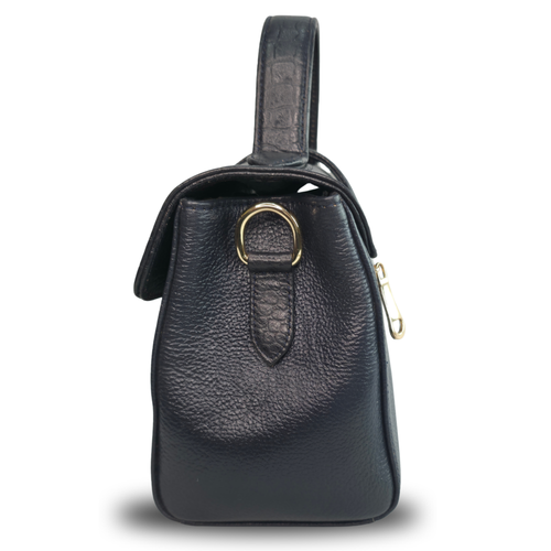 Tanhood Prato Black Genuine Leather Croco & Solid Pattern Women Top Handle Sling Bag