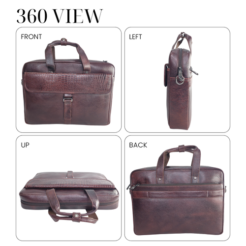 Tanhood Taranto Dark Brown Genuine Leather Croco Pattern Laptop Bag | Professional Office Messenger Bag for Men | Shoulder & Hand Carry Briefcase