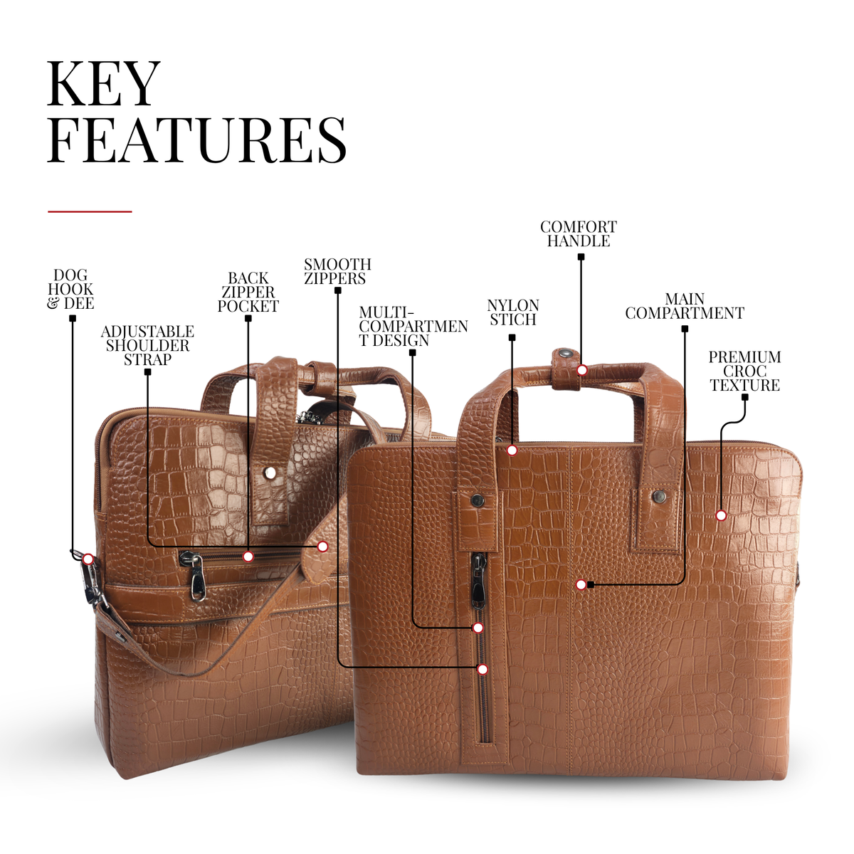 Tanhood Palermo Light Brown Genuine Leather Croco Pattern Laptop Bag | Professional Office Messenger Bag for Men | Shoulder & Hand Carry Briefcase
