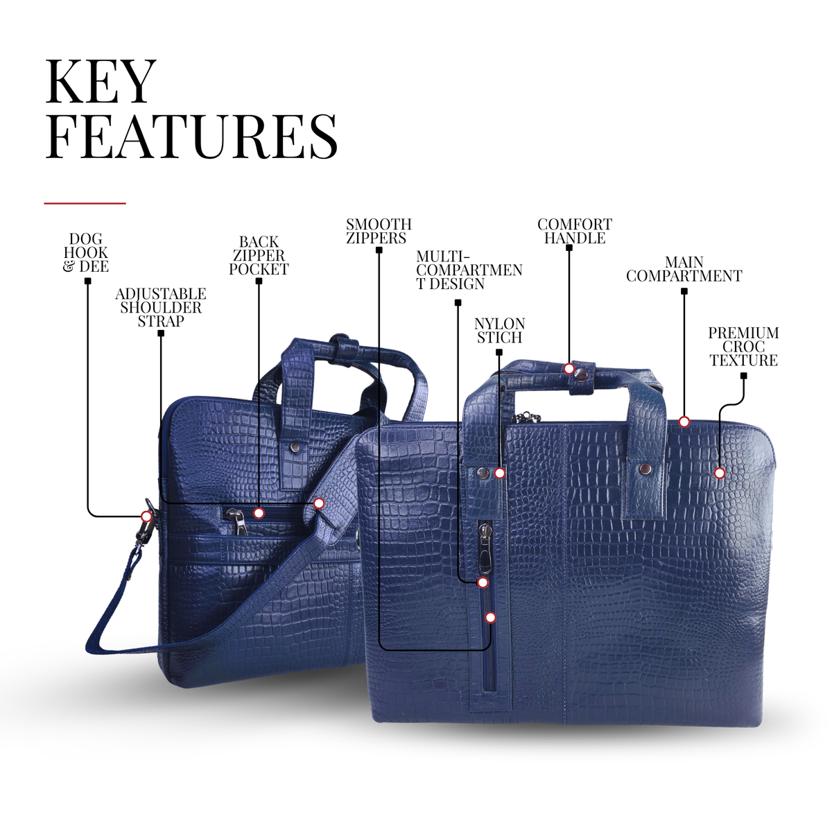 Tanhood Palermo Navy Blue Genuine Leather Croco Pattern Laptop Bag | Professional Office Messenger Bag for Men | Shoulder & Hand Carry Briefcase