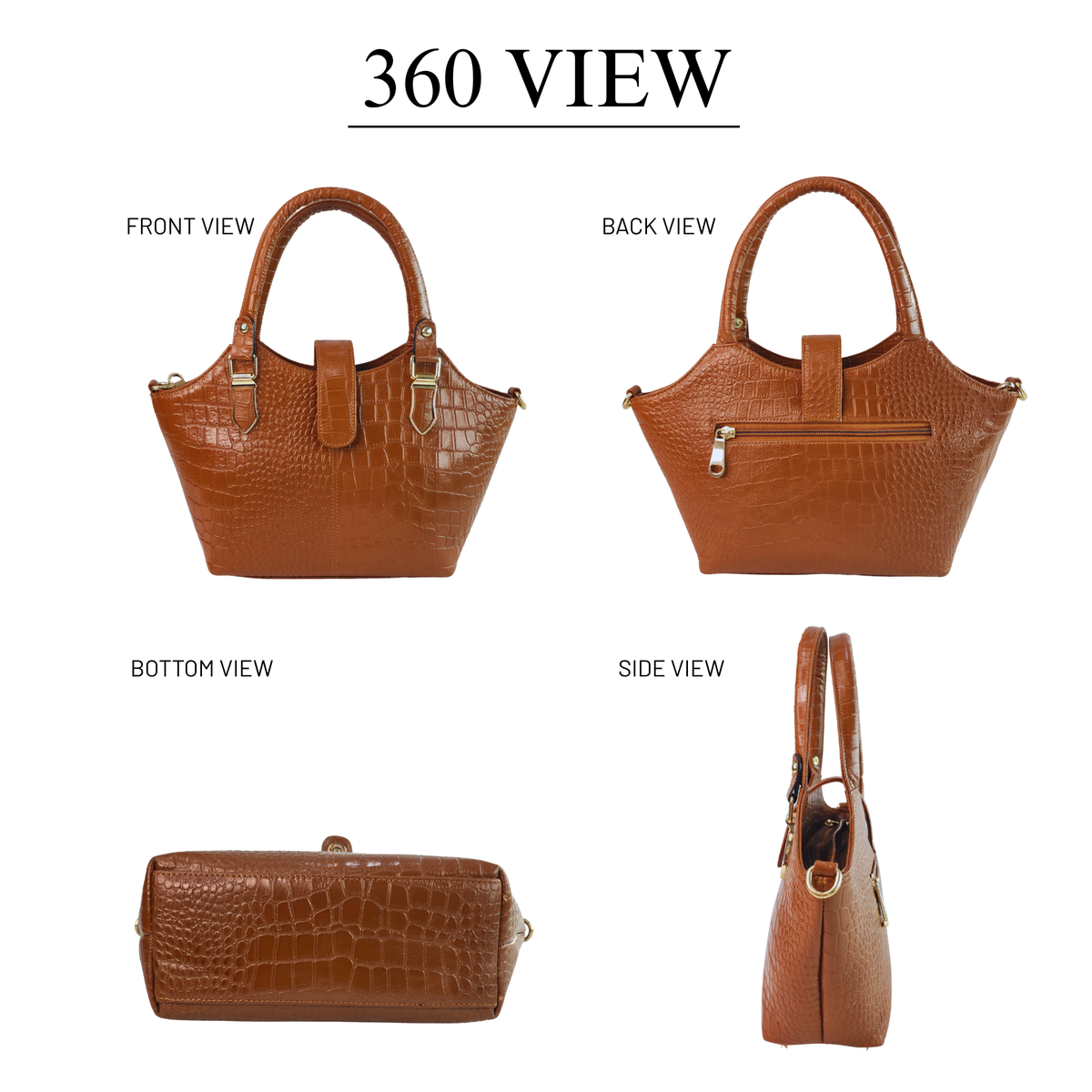 Tanhood Vittoria Light Brown Genuine Leather Croco Pattern Women Top Handle Handbag