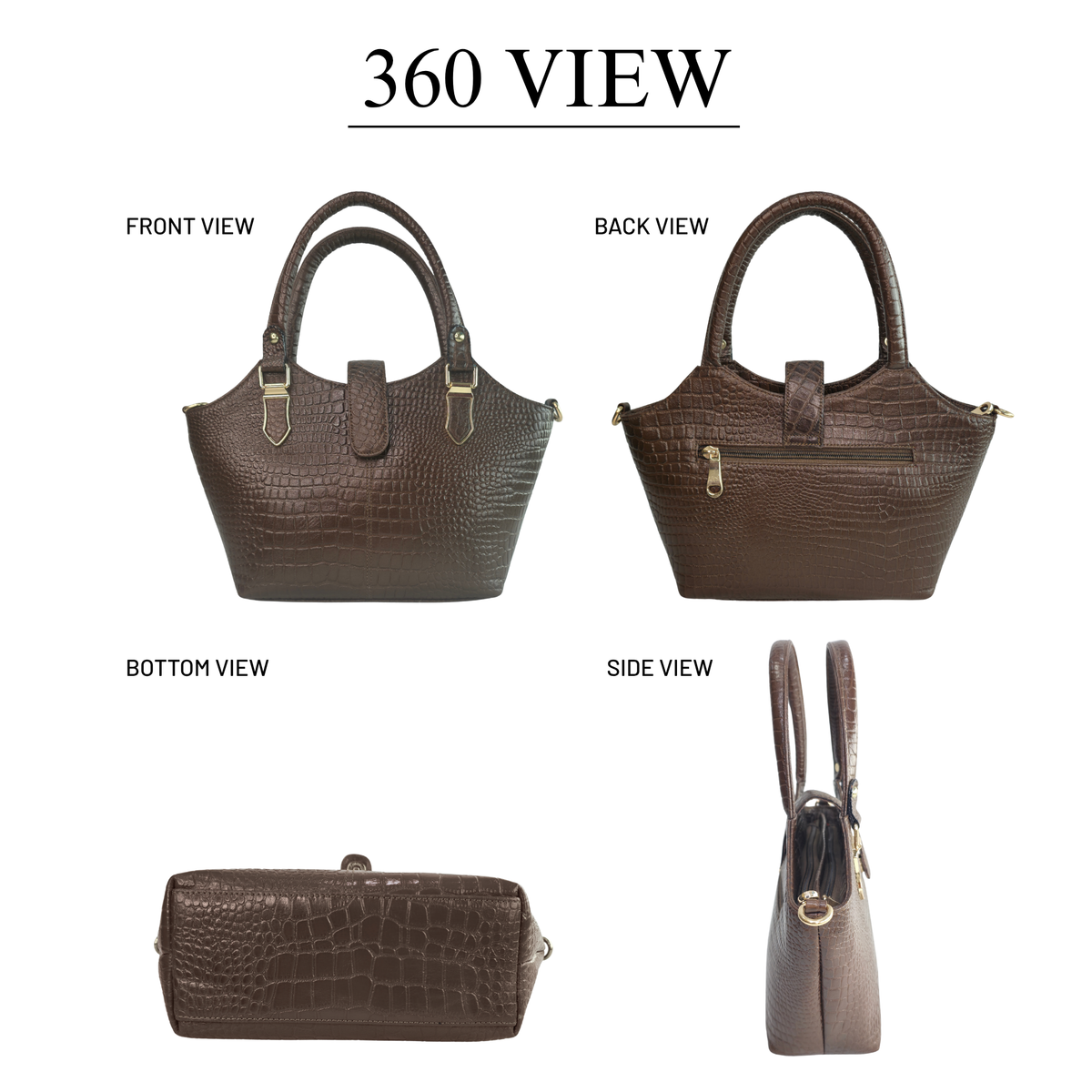 Tanhood Vittoria Dark Brown Genuine Leather Croco Pattern Women Top Handle Handbag