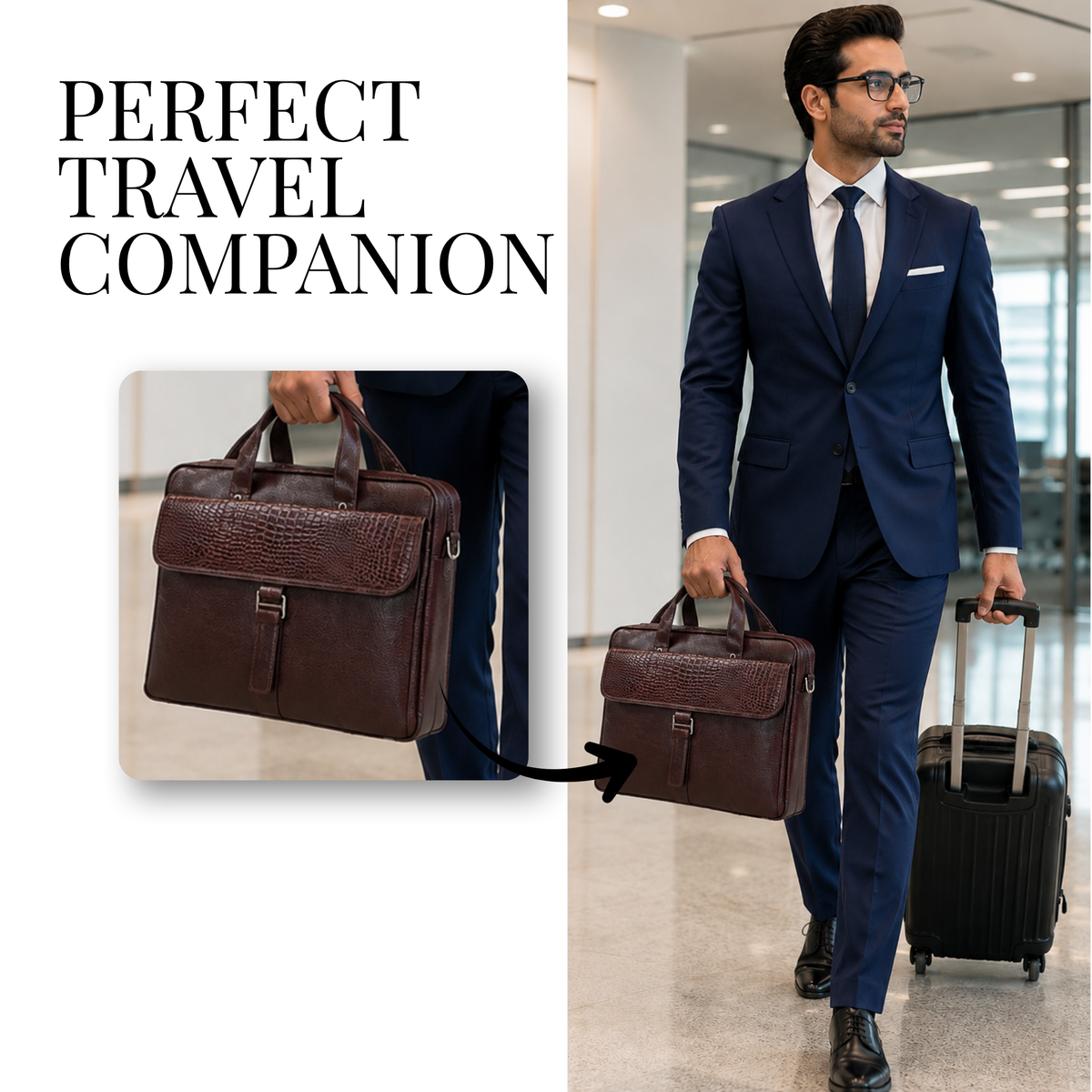Tanhood Taranto Dark Brown Genuine Leather Croco Pattern Laptop Bag | Professional Office Messenger Bag for Men | Shoulder & Hand Carry Briefcase