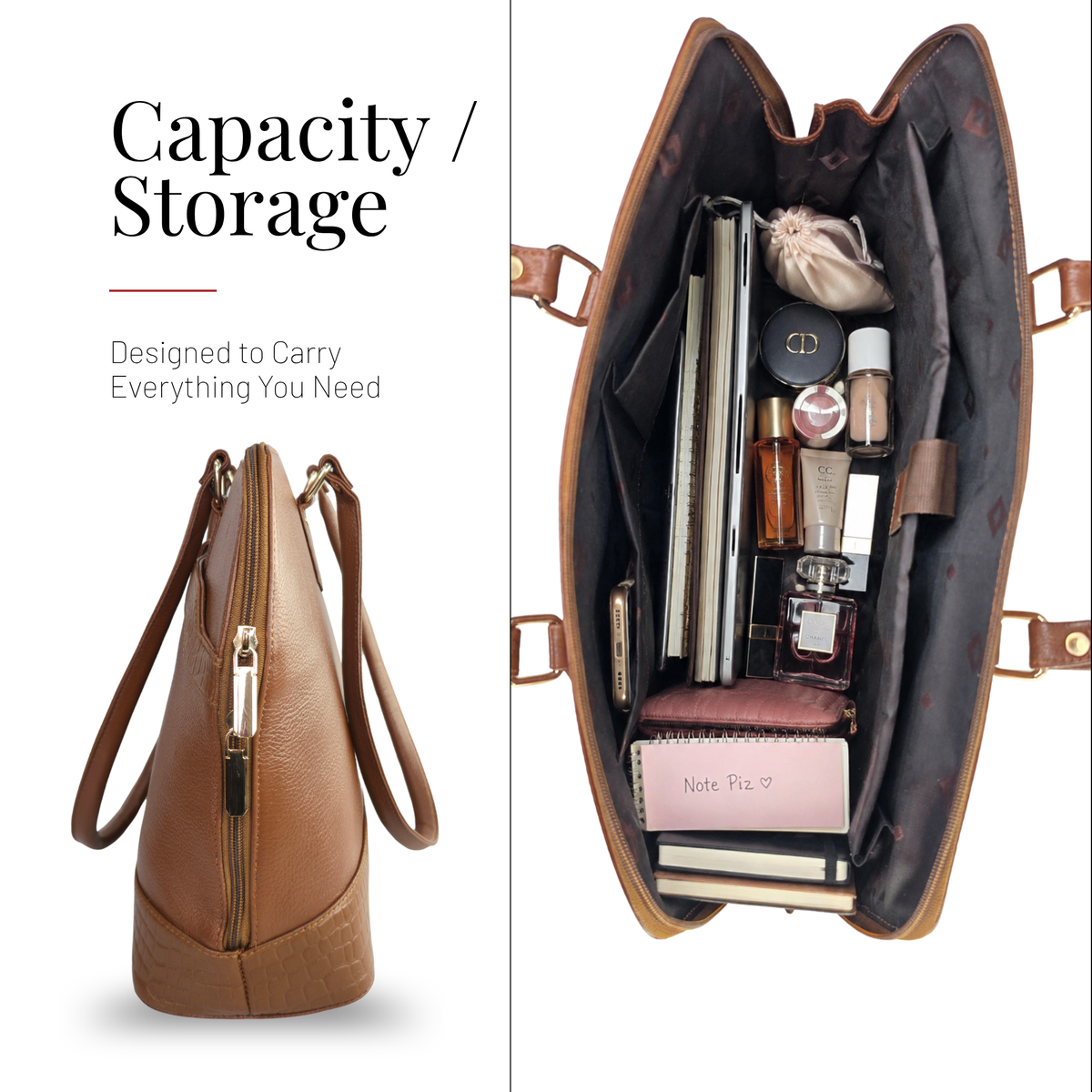 Tanhood Modica Light Brown Genuine Leather Solid Women Tote Bag | Office Shoulder Handbag for Work, Travel & Everyday Use