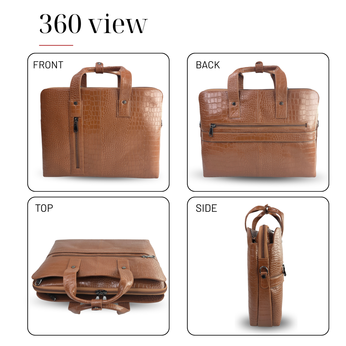 Tanhood Palermo Light Brown Genuine Leather Croco Pattern Laptop Bag | Professional Office Messenger Bag for Men | Shoulder & Hand Carry Briefcase