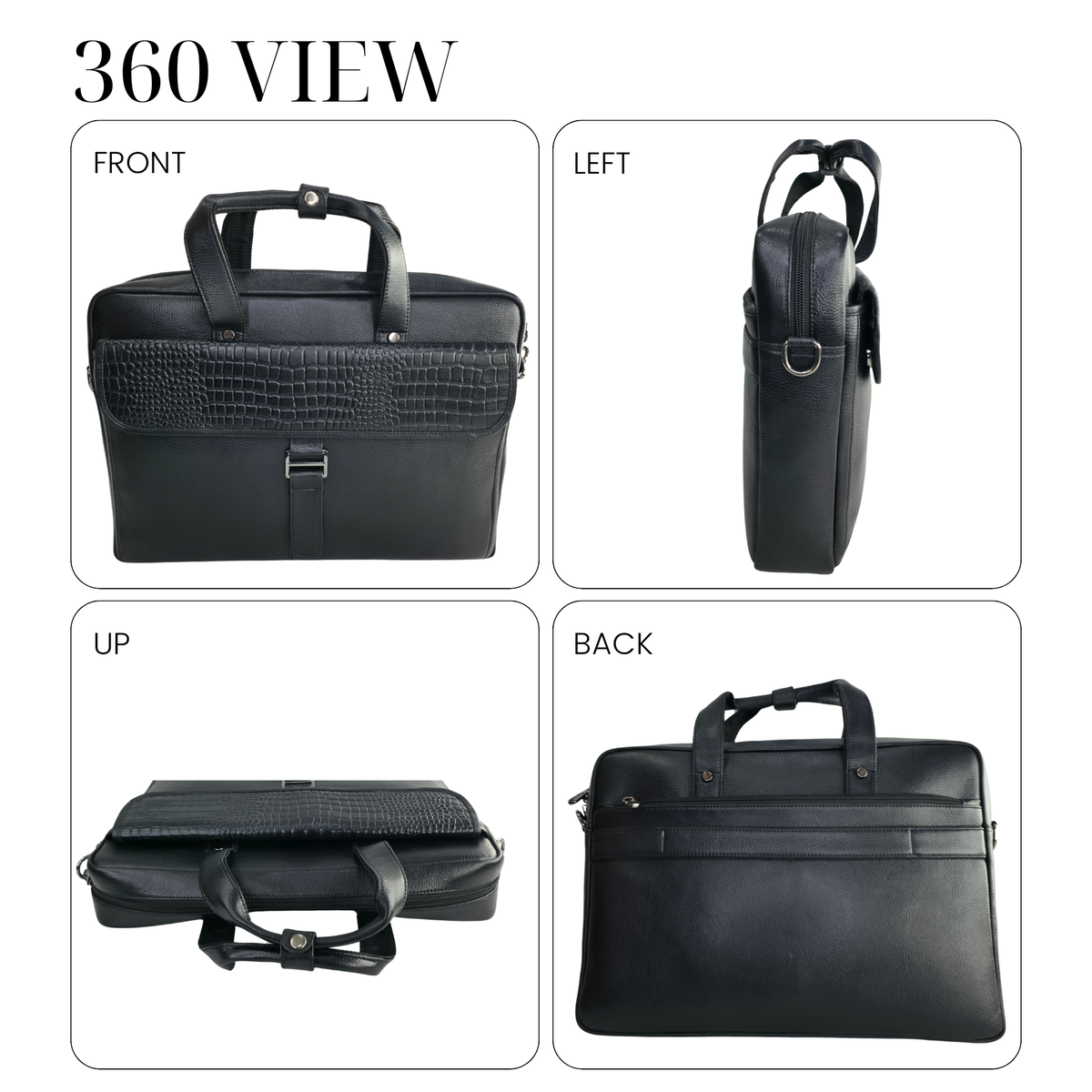 Tanhood Taranto Black Genuine Leather Croco Pattern Laptop Bag | Professional Office Messenger Bag for Men | Shoulder & Hand Carry Briefcase