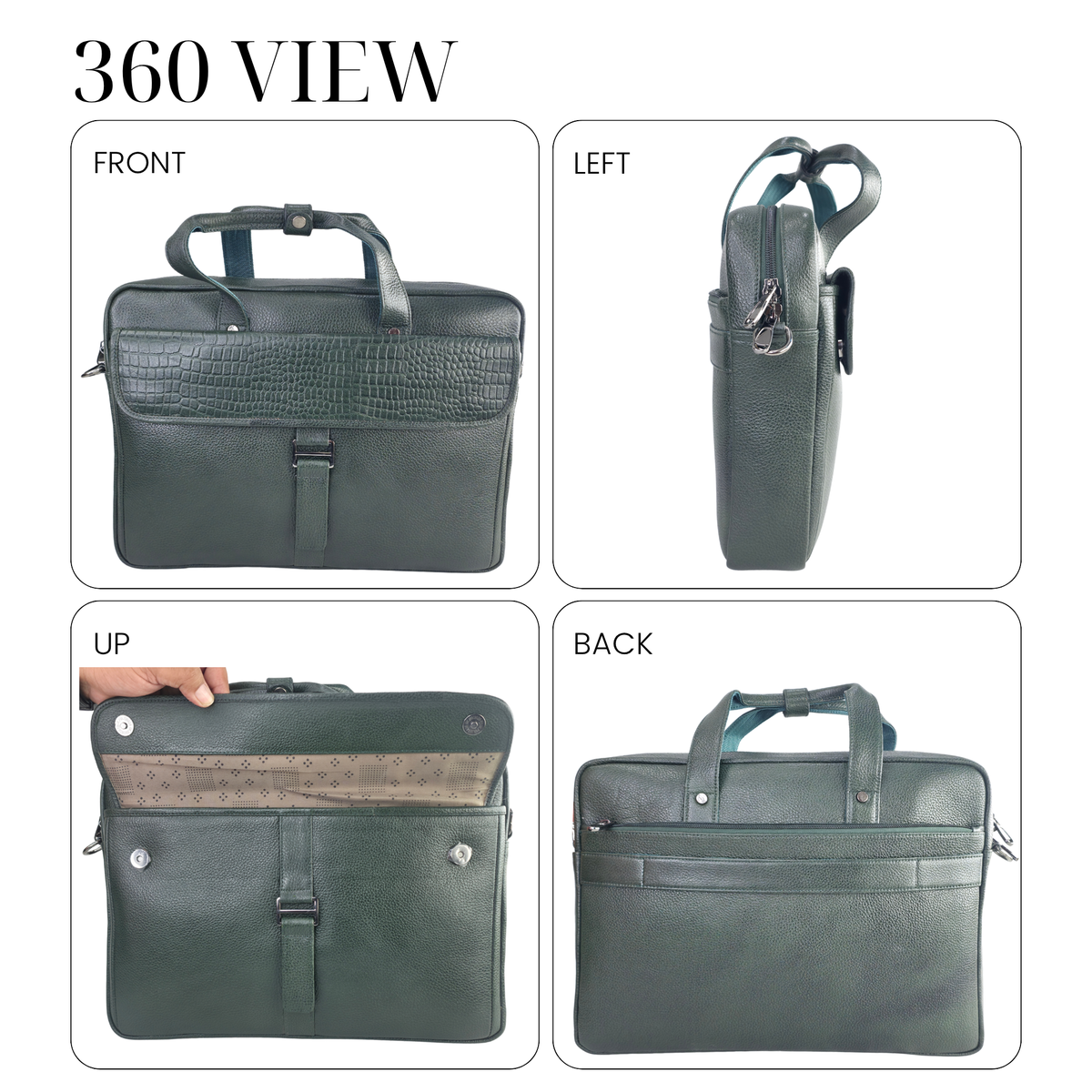 Tanhood Taranto Olive Green Genuine Leather Croco Pattern Laptop Bag | Professional Office Messenger Bag for Men | Shoulder & Hand Carry Briefcase