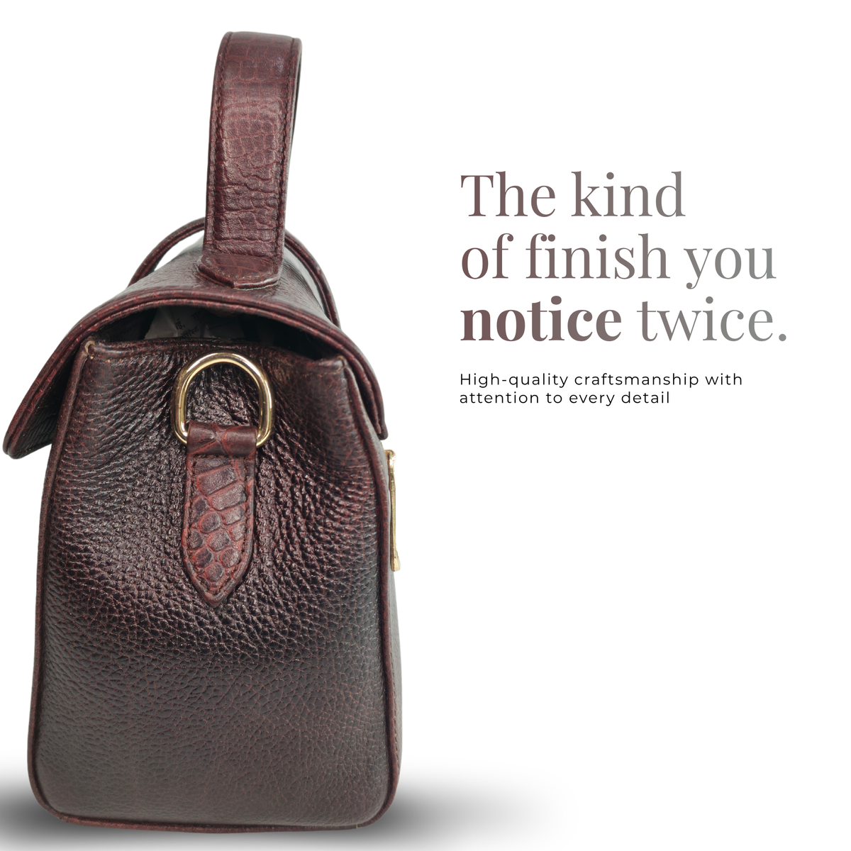 Tanhood Prato Dark Maroon Genuine Leather Croco & Solid Pattern Women Top Handle Sling Bag