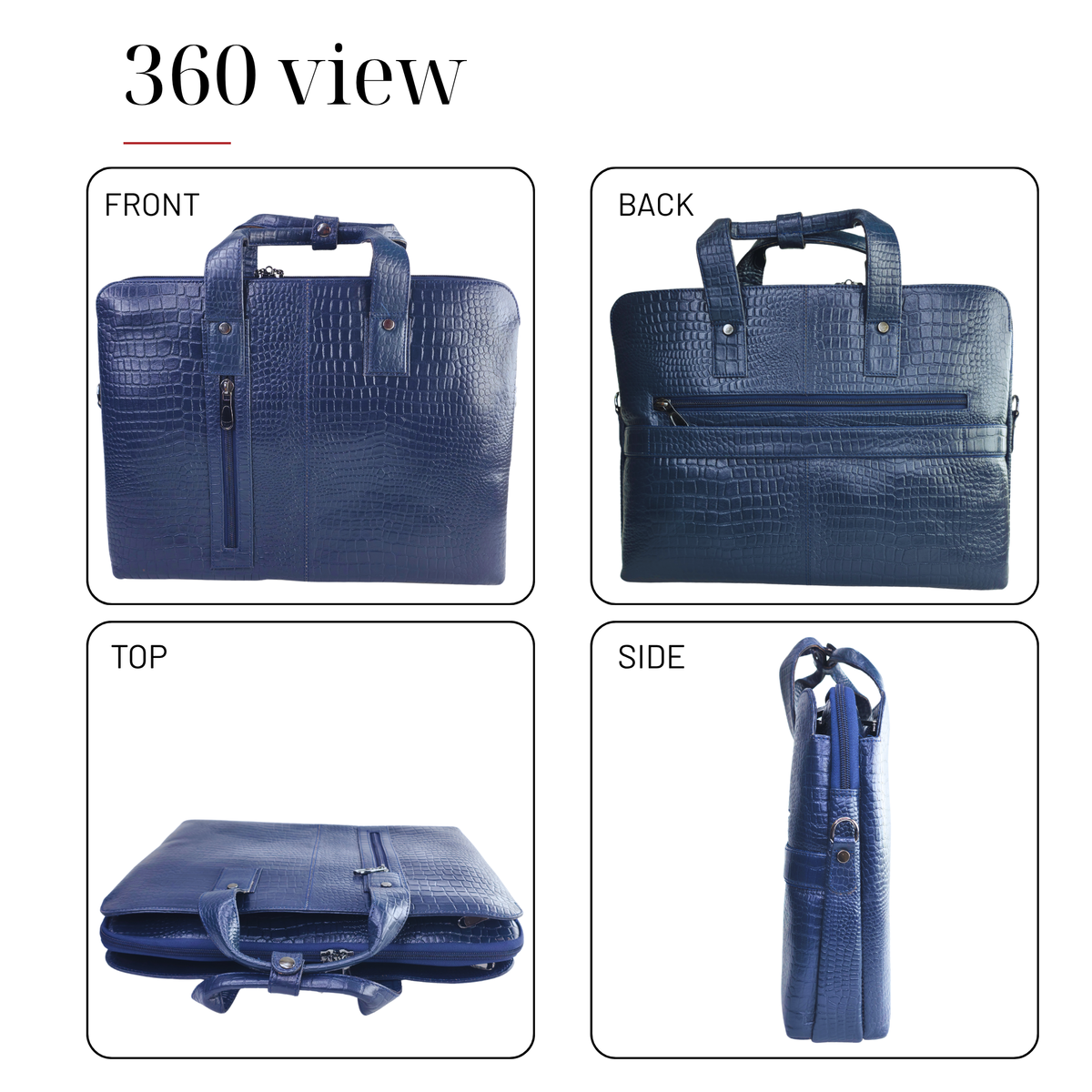 Tanhood Palermo Navy Blue Genuine Leather Croco Pattern Laptop Bag | Professional Office Messenger Bag for Men | Shoulder & Hand Carry Briefcase