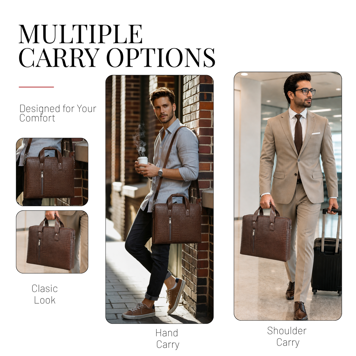 Tanhood Palermo Dark Brown Genuine Leather Croco Pattern Laptop Bag | Professional Office Messenger Bag for Men | Shoulder & Hand Carry Briefcase