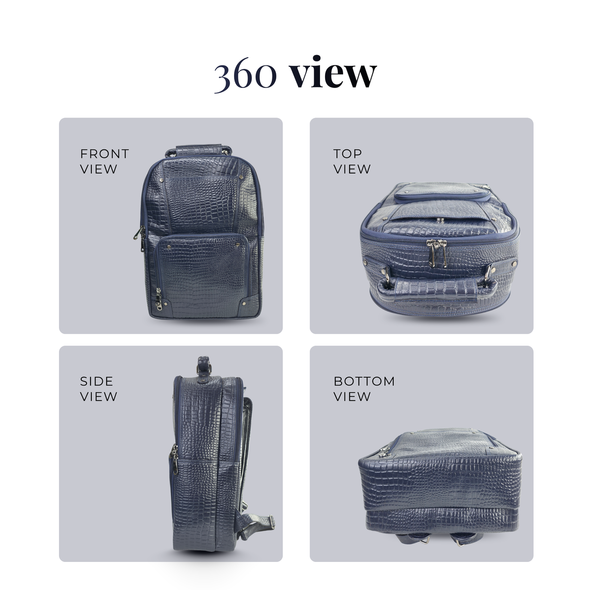 TANHOOD Foligno Genuine Leather Laptop Backpack - Navy Blue Croco Embossed Structured Backpack for Office, Travel & Everyday Carry
