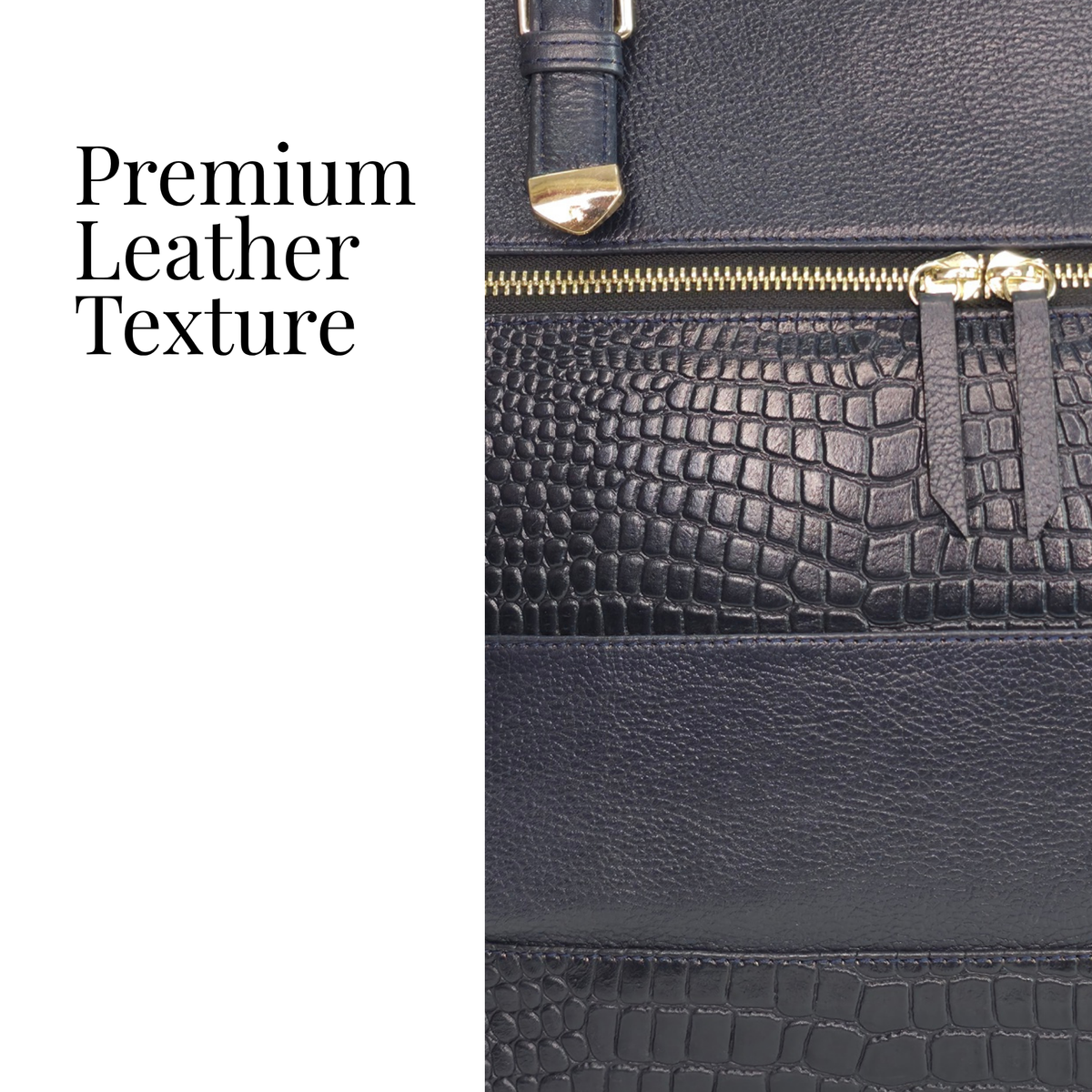 Tanhood Milan Navy Blue Genuine Leather Solid & Croco Pattern Women Tote Bag | Office Shoulder Handbag for Work, Travel & Everyday Carry