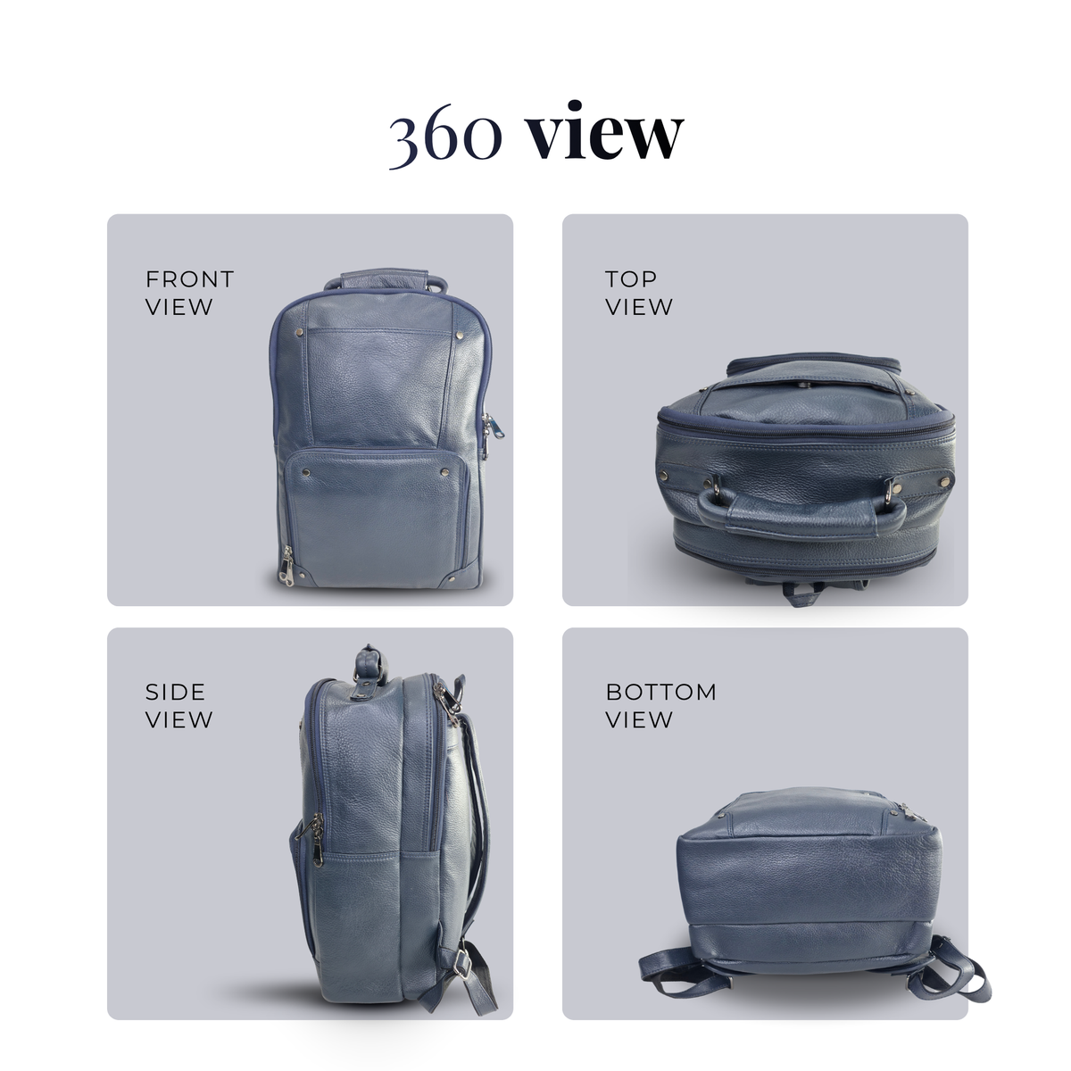 TANHOOD Foligno Genuine Leather Laptop Backpack - Navy Blue Solid Pattern Structured Backpack for Office, Travel & Everyday Carry