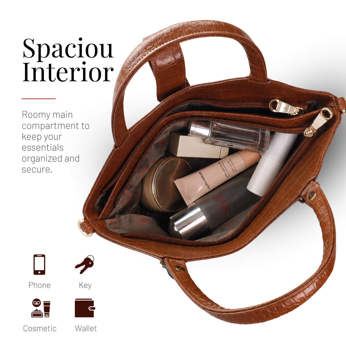 Tanhood Vittoria Light Brown Genuine Leather Croco Pattern Women Top Handle Handbag