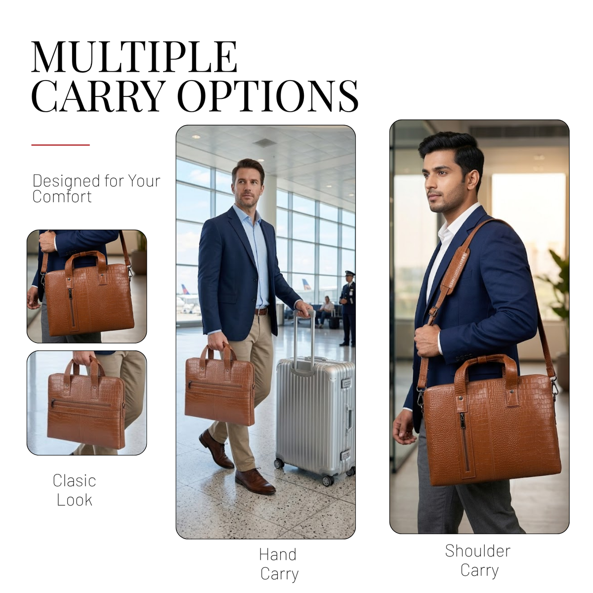 Tanhood Palermo Light Brown Genuine Leather Croco Pattern Laptop Bag | Professional Office Messenger Bag for Men | Shoulder & Hand Carry Briefcase