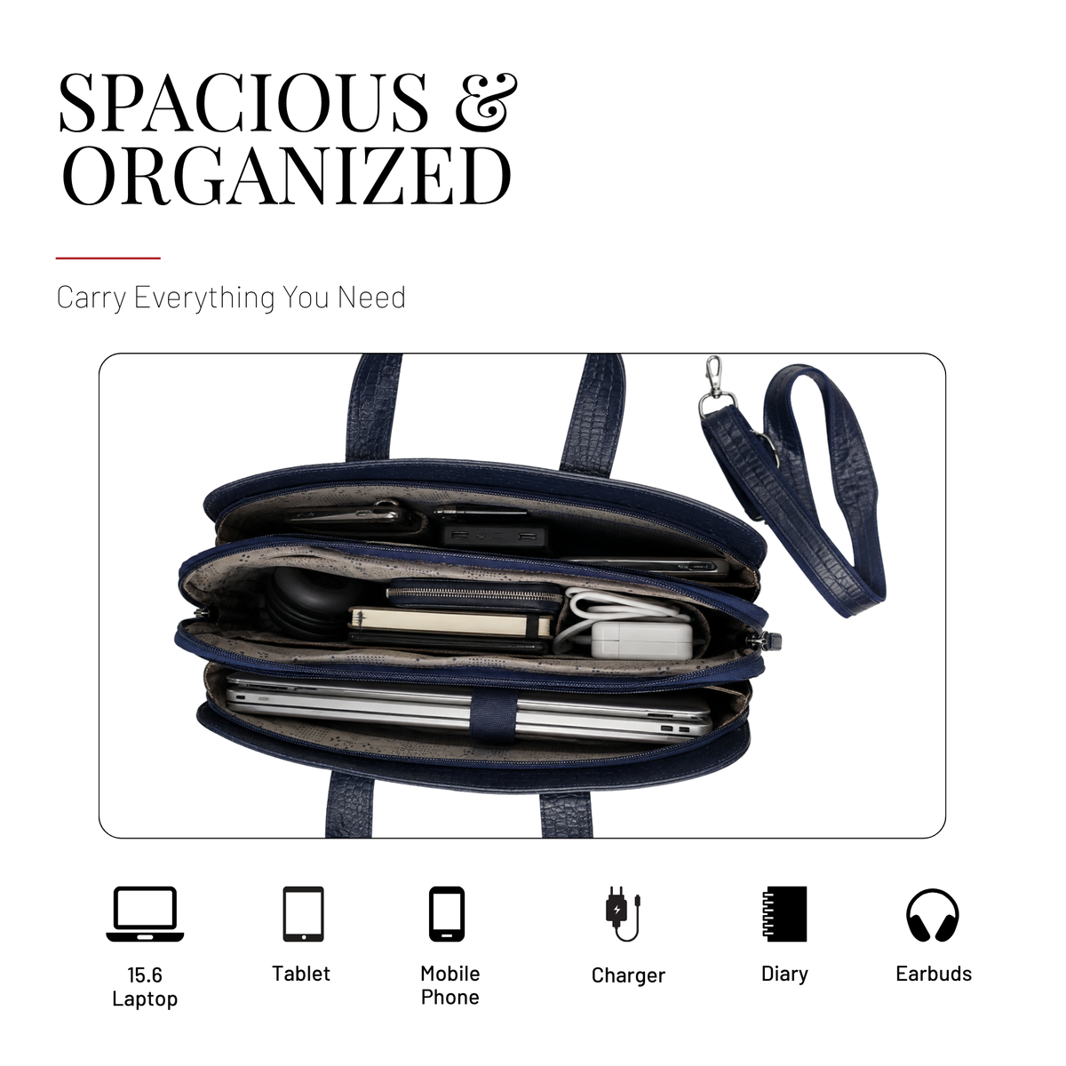 Tanhood Palermo Navy Blue Genuine Leather Croco Pattern Laptop Bag | Professional Office Messenger Bag for Men | Shoulder & Hand Carry Briefcase