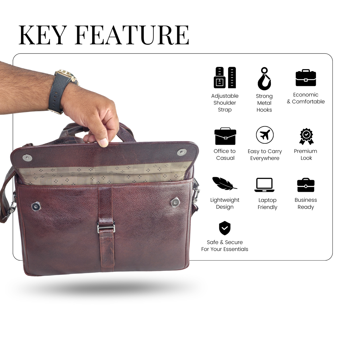 Tanhood Taranto Dark Brown Genuine Leather Croco Pattern Laptop Bag | Professional Office Messenger Bag for Men | Shoulder & Hand Carry Briefcase