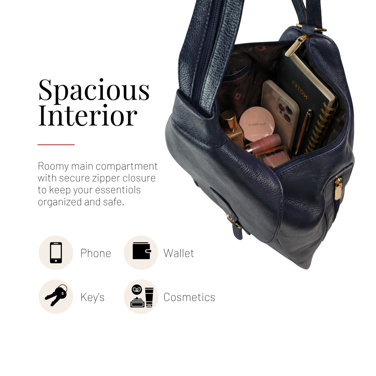 Tanhood Savona Navy Blue Genuine Leather Solid Pattern 2-in-1 Convertible Backpack & Tote Bag for Women | Stylish Travel & Daily Use Backpack Purse