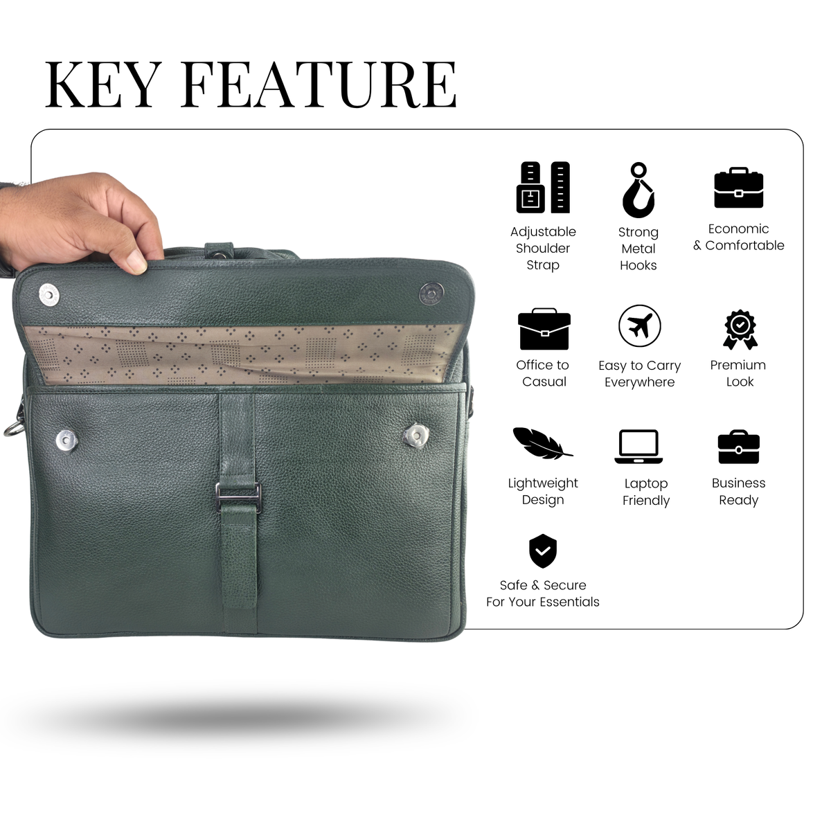 Tanhood Taranto Olive Green Genuine Leather Croco Pattern Laptop Bag | Professional Office Messenger Bag for Men | Shoulder & Hand Carry Briefcase