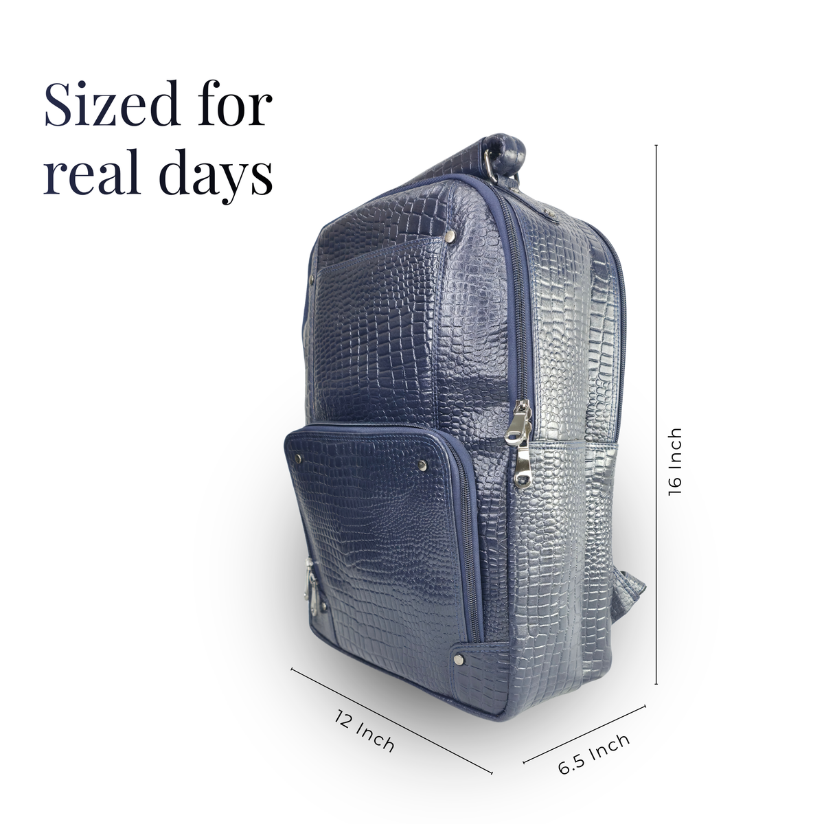 TANHOOD Foligno Genuine Leather Laptop Backpack - Navy Blue Croco Embossed Structured Backpack for Office, Travel & Everyday Carry