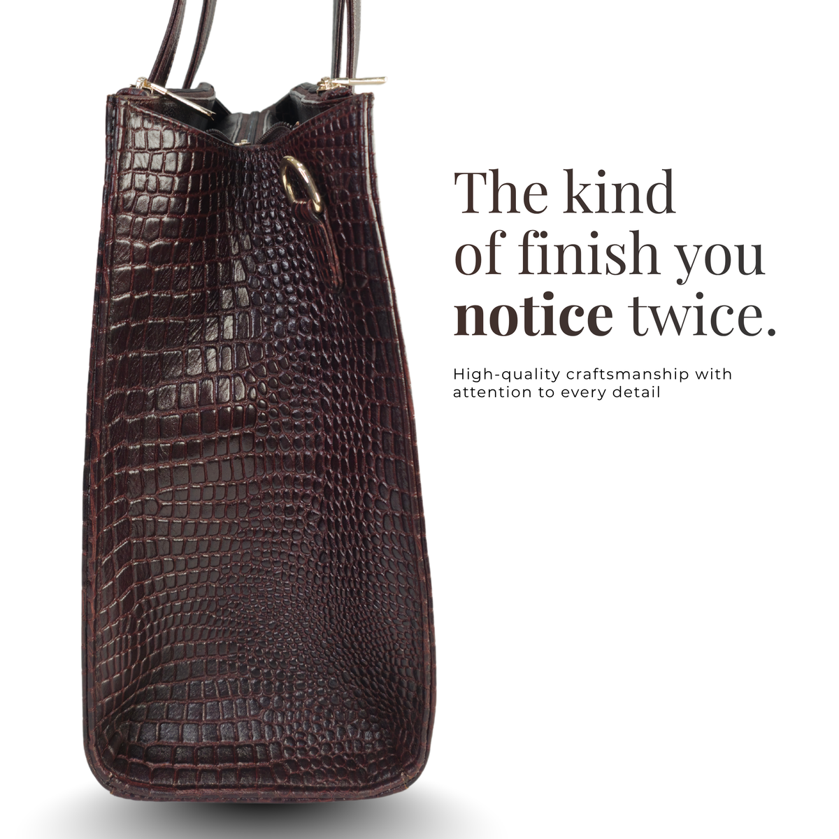 TANHOOD Novara Women’s Genuine Leather Tote Bag – Dark Brown Croco Embossed with Detachable Shoulder Strap