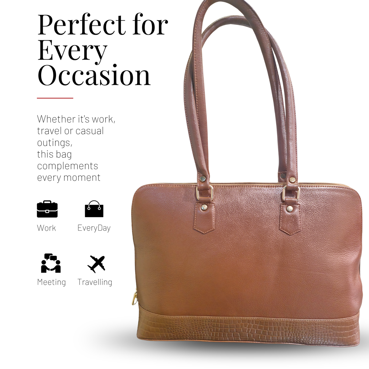 Tanhood Modica Light Brown Genuine Leather Solid Women Tote Bag | Office Shoulder Handbag for Work, Travel & Everyday Use