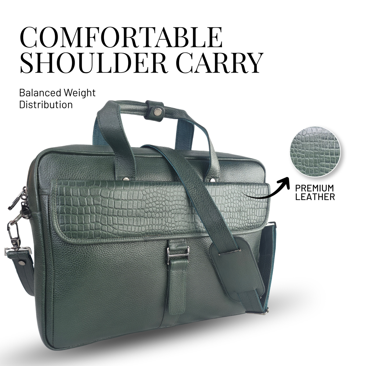 Tanhood Taranto Olive Green Genuine Leather Croco Pattern Laptop Bag | Professional Office Messenger Bag for Men | Shoulder & Hand Carry Briefcase