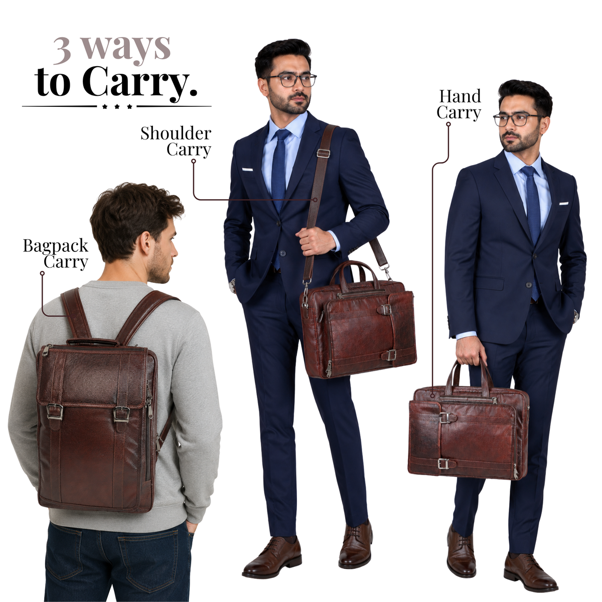 Tanhood Viareggio Dark Brown Genuine Leather Convertible Laptop Bag & Backpack for Men | 2-in-1 Office Messenger Bag | Fits 15.6 Inch Laptop | Multi Compartment Business Travel Bag