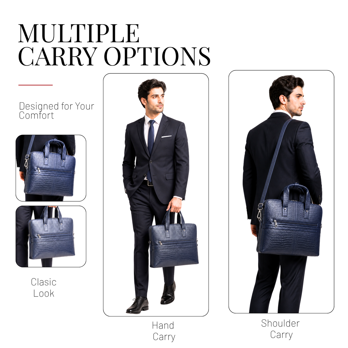 Tanhood Palermo Navy Blue Genuine Leather Croco Pattern Laptop Bag | Professional Office Messenger Bag for Men | Shoulder & Hand Carry Briefcase