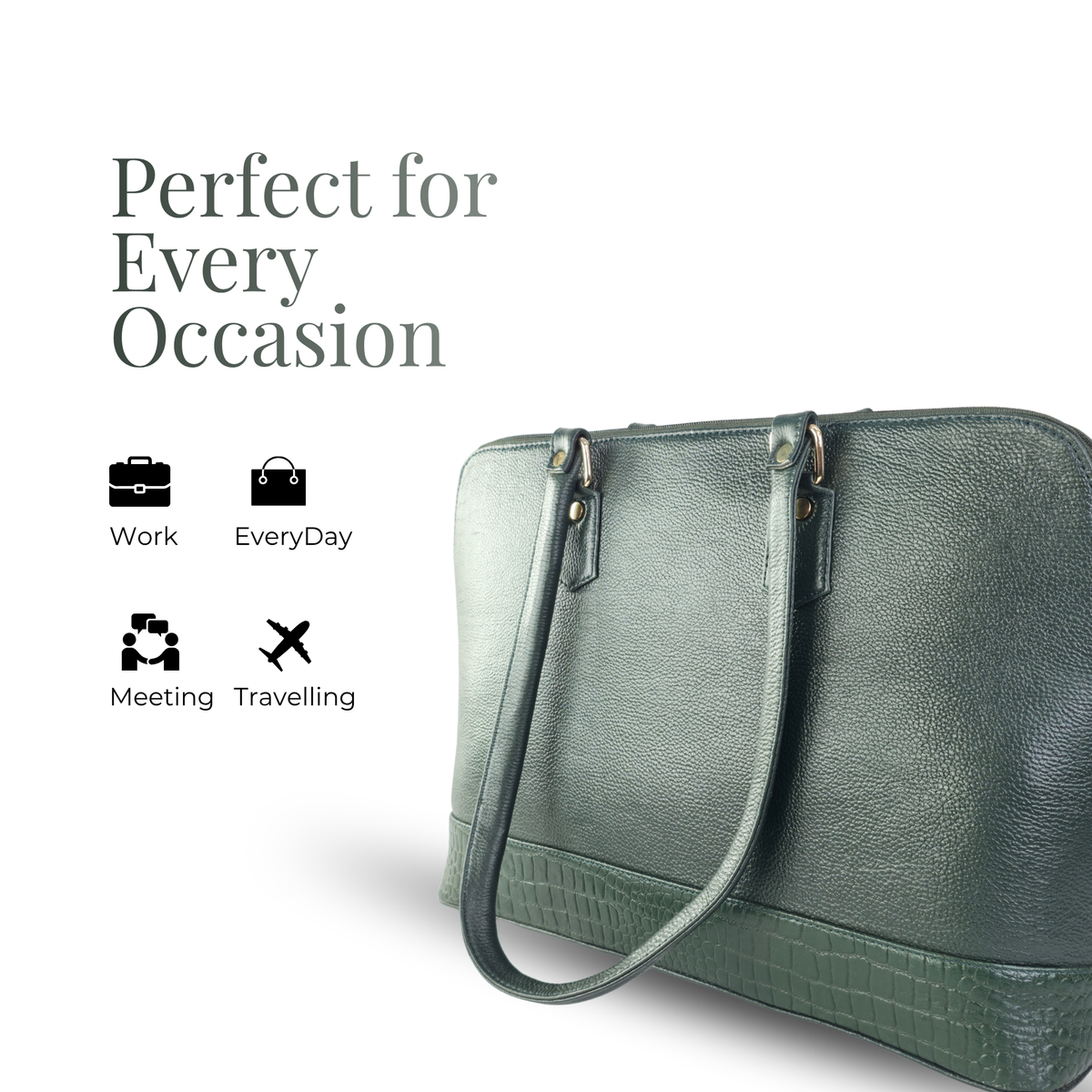 Tanhood Modica Dark Green Genuine Leather Solid Women Tote Bag | Office Shoulder Handbag for Work, Travel & Everyday Use