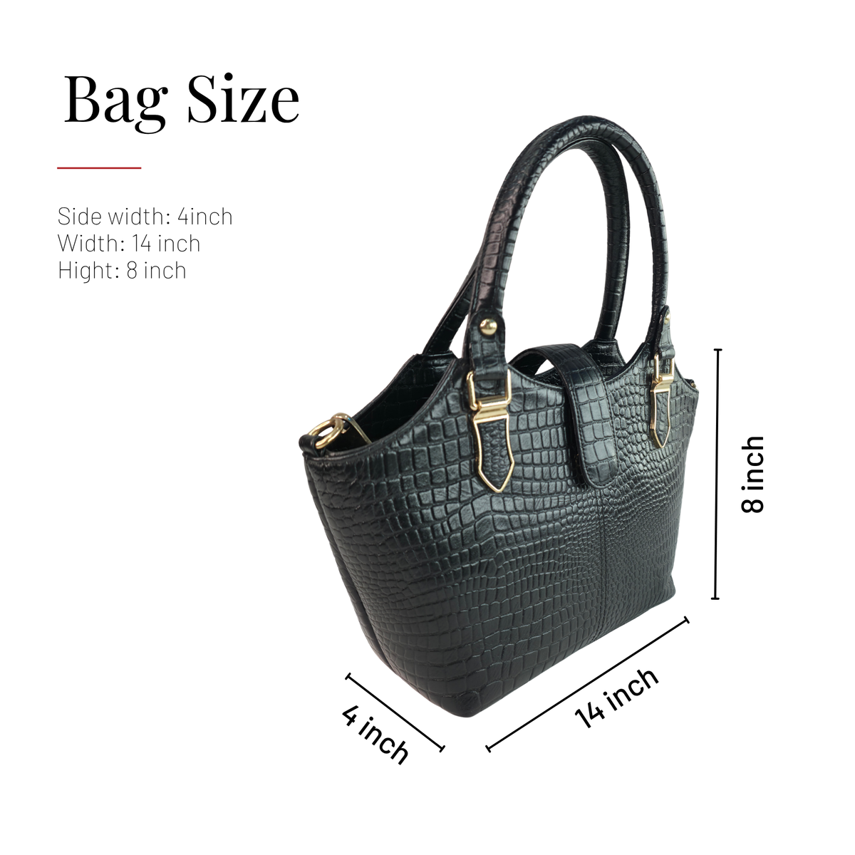 Tanhood Vittoria Black Genuine Leather Croco Pattern Women Top Handle Handbag