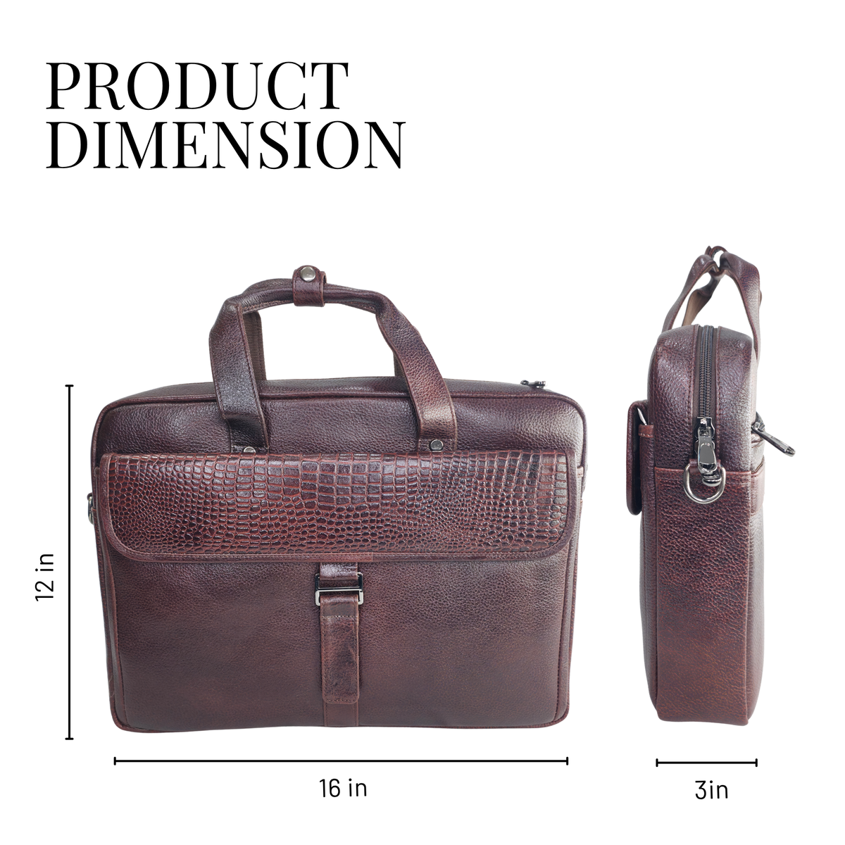 Tanhood Taranto Dark Brown Genuine Leather Croco Pattern Laptop Bag | Professional Office Messenger Bag for Men | Shoulder & Hand Carry Briefcase