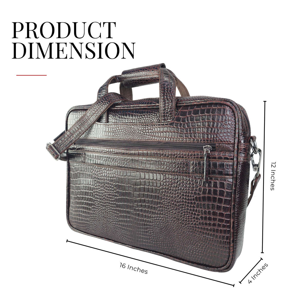 Tanhood Lucca Dark Brown Genuine Leather Croco Pattern Laptop Bag | Professional Office Messenger Bag for Men | Shoulder & Hand Carry Briefcase