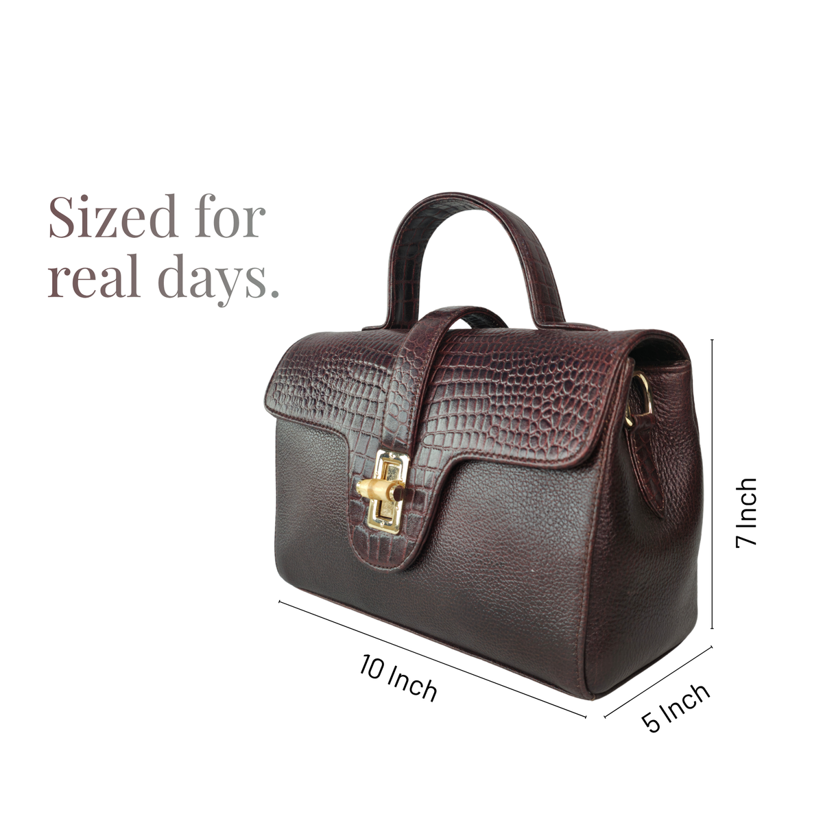 Tanhood Prato Dark Maroon Genuine Leather Croco & Solid Pattern Women Top Handle Sling Bag