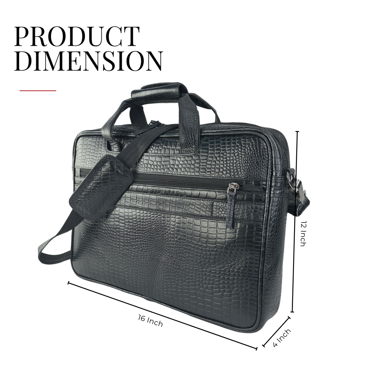 Tanhood Lucca Black Genuine Leather Croco Pattern Laptop Bag | Professional Office Messenger Bag for Men | Shoulder & Hand Carry Briefcase