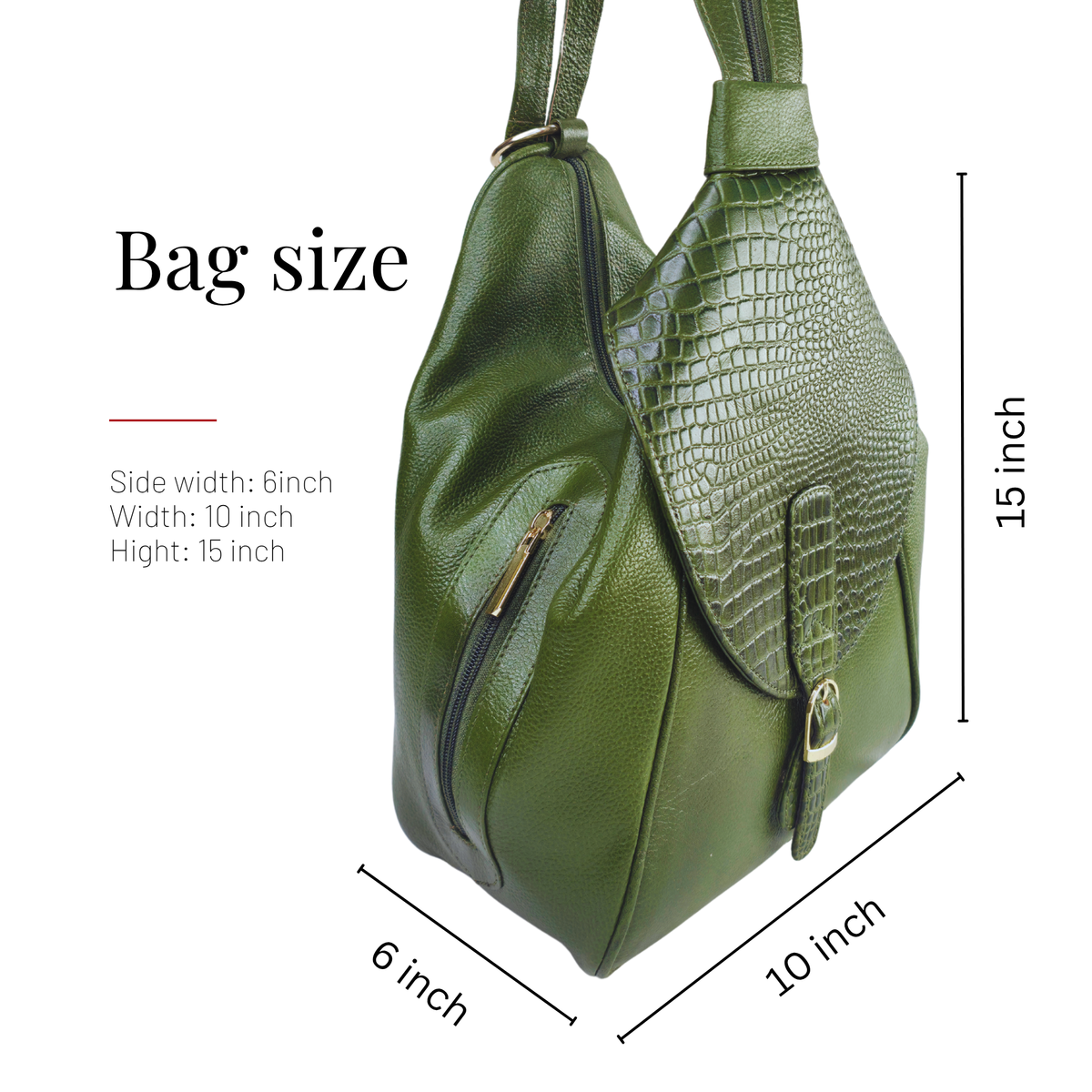 Tanhood Savona Olive Green Genuine Leather Croco Pattern 2-in-1 Convertible Backpack & Tote Bag for Women | Stylish Travel & Daily Use Backpack Purse
