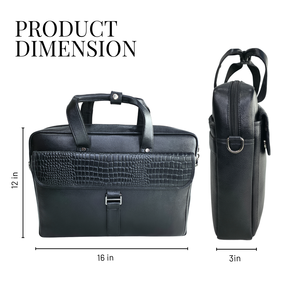 Tanhood Taranto Black Genuine Leather Croco Pattern Laptop Bag | Professional Office Messenger Bag for Men | Shoulder & Hand Carry Briefcase