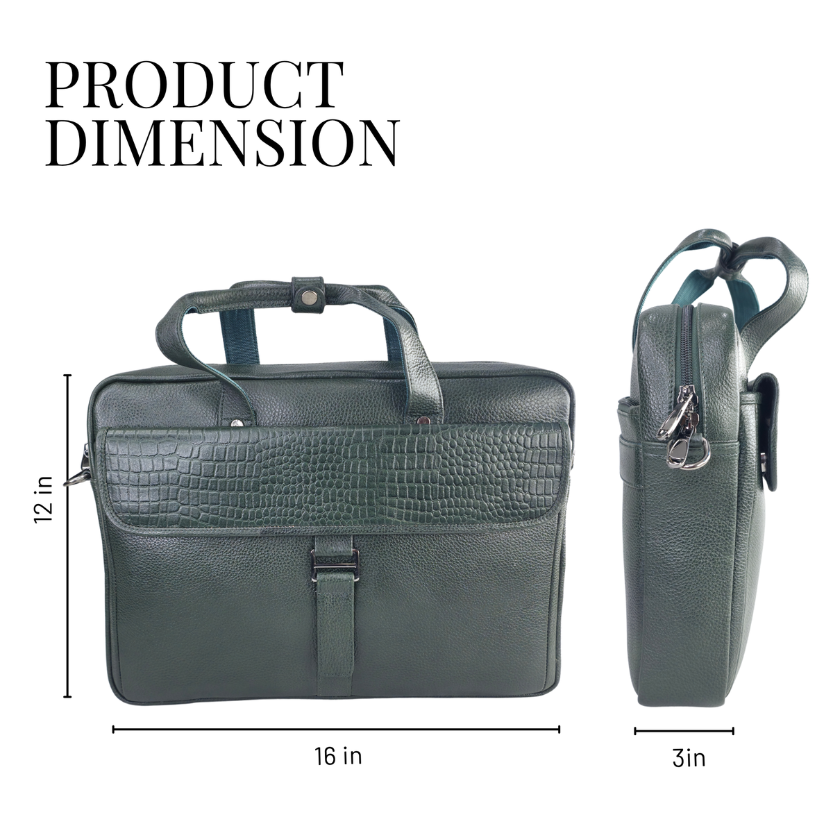 Tanhood Taranto Olive Green Genuine Leather Croco Pattern Laptop Bag | Professional Office Messenger Bag for Men | Shoulder & Hand Carry Briefcase