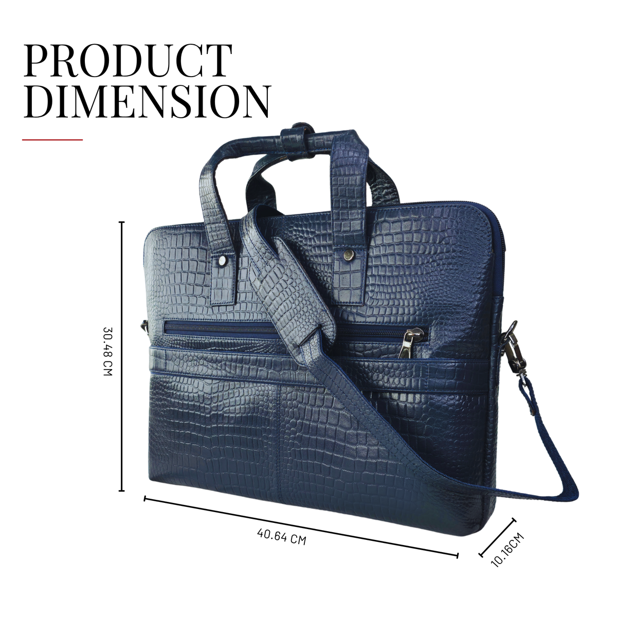 Tanhood Palermo Navy Blue Genuine Leather Croco Pattern Laptop Bag | Professional Office Messenger Bag for Men | Shoulder & Hand Carry Briefcase