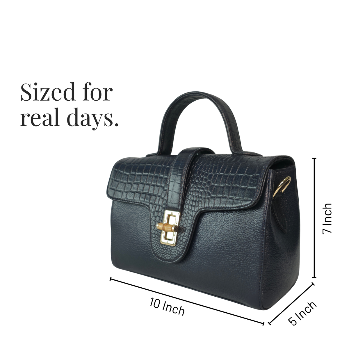 Tanhood Prato Black Genuine Leather Croco & Solid Pattern Women Top Handle Sling Bag